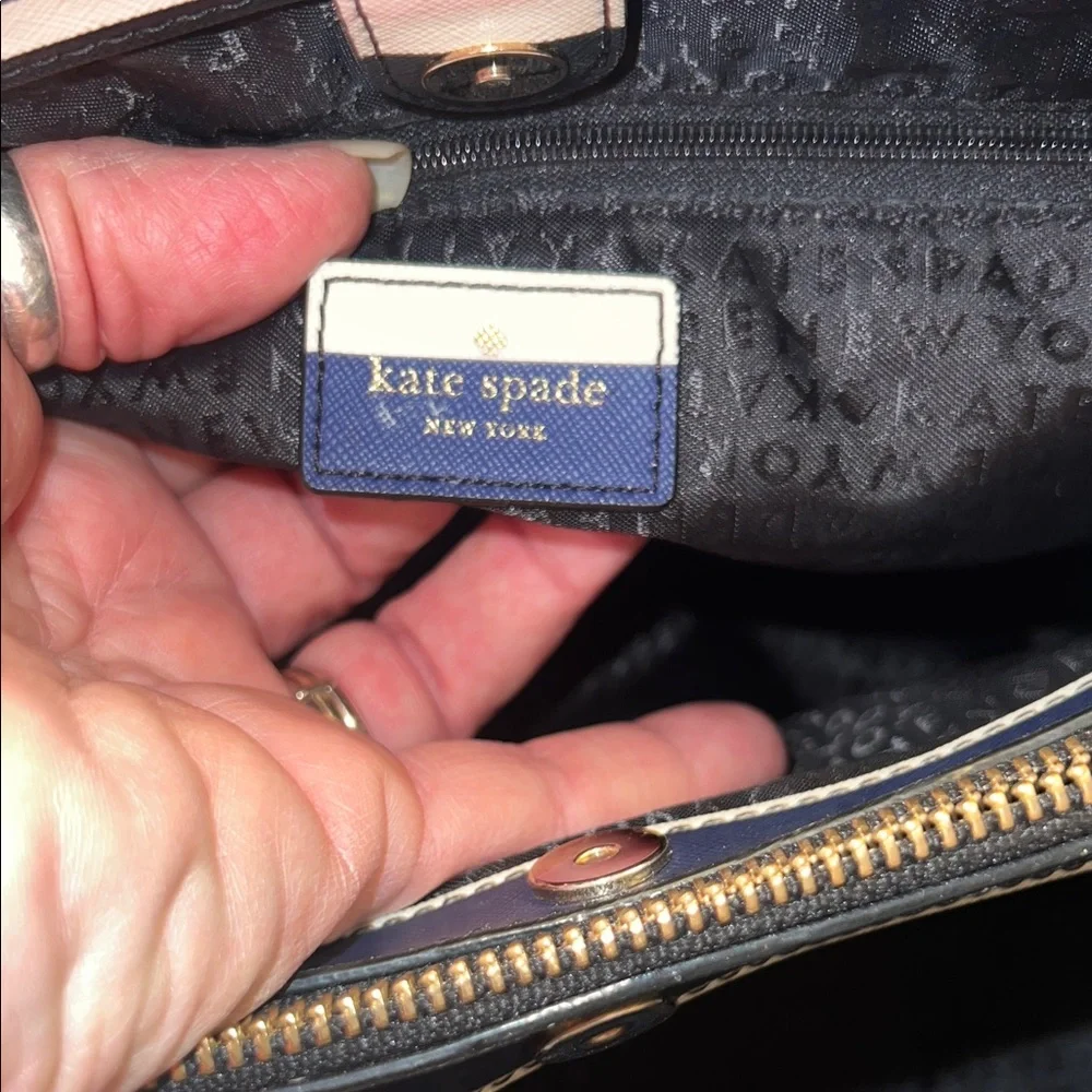 kate spade Navy, Black, White & Light Pink Striped Satchel - Picture 10 of 11